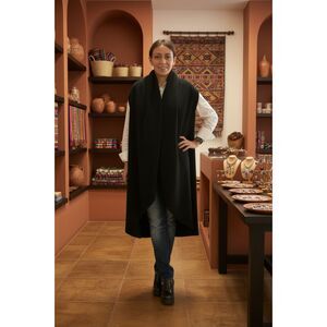 Peruvian Connection Long Black Alpaca Wrap Vest Sleeveless Coat XL Peru